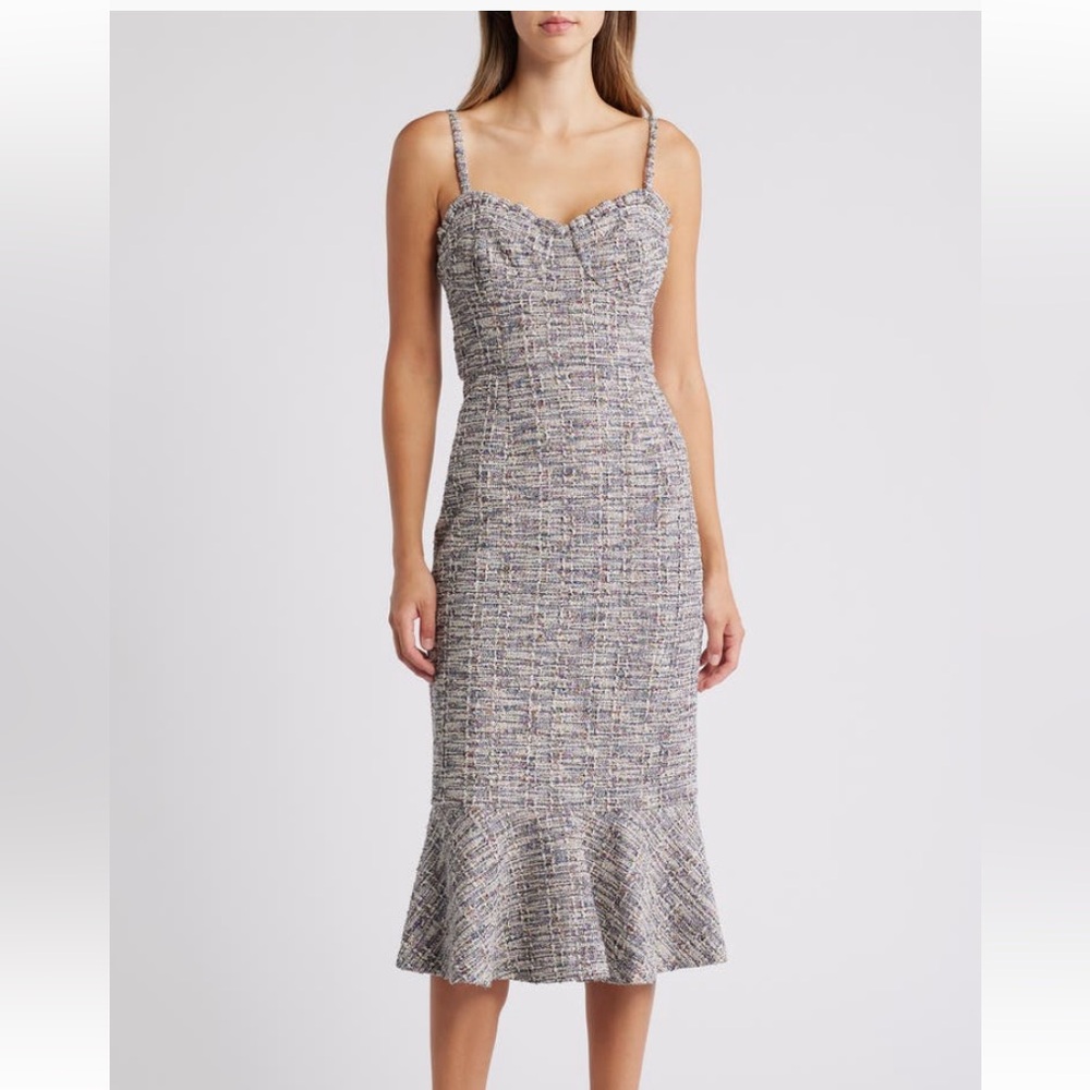 New Hutch Ruffle Tweed Midi Dress Women's 14W Plus Grey Long Fall Winter Corset